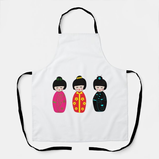 Traditional Japanese Kokeshi Geisha Dolls Apron (Front)