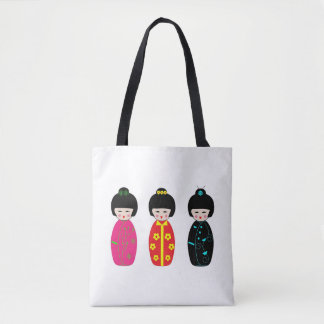 Traditional Japanese Kokeshi Geisha Dolls Tote Bag