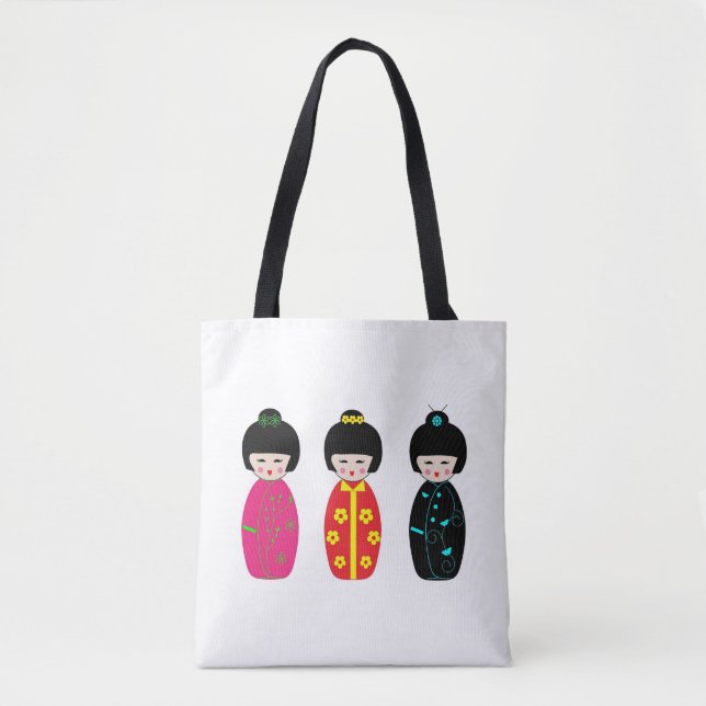 Traditional Japanese Kokeshi Geisha Dolls Tote Bag (Front)