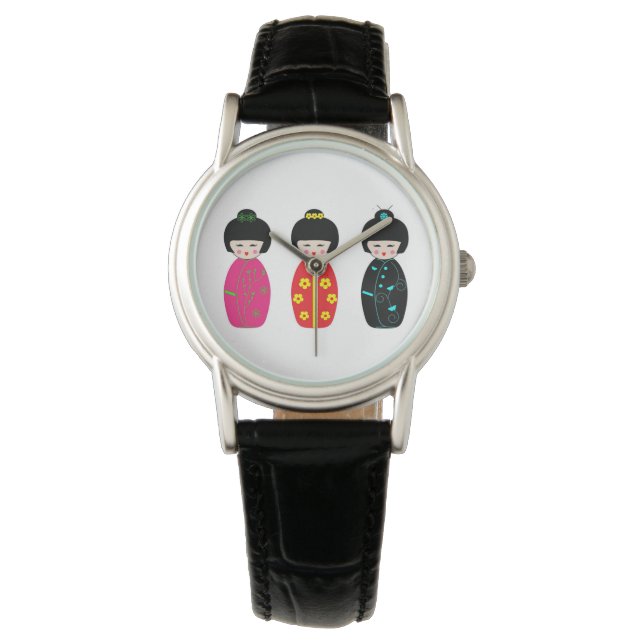 Traditional Japanese Kokeshi Geisha Dolls Watch (Front)