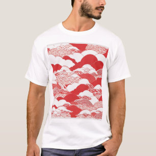 Traditional Japanese Pattern Design Blue Geometric T-Shirt