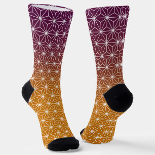 Traditional Japanese Star Pattern Gold & Plum Socks
