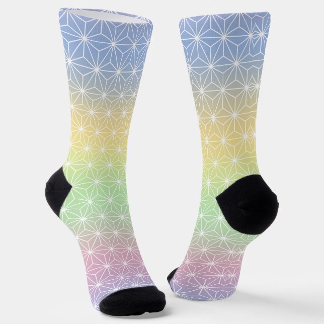 Traditional Japanese Star Pattern Rainbow Hues Socks (Angled)