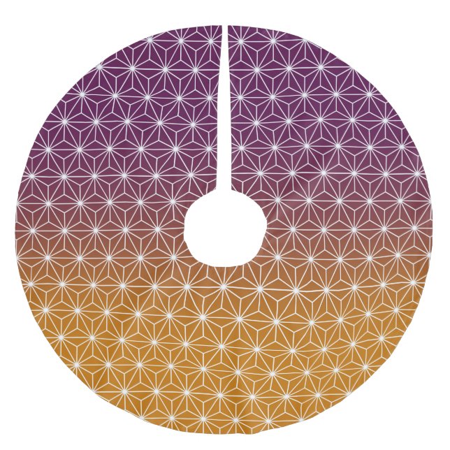 Traditional Japanese Star Pattern Red & Purple Brushed Polyester Tree Skirt (Front)