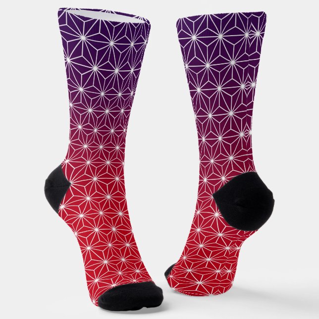 Traditional Japanese Star Pattern Red & Purple Socks (Angled)