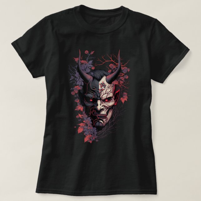 Traditional Japanese Tattoo Demon Mask Oni Hannya  T-Shirt (Design Front)