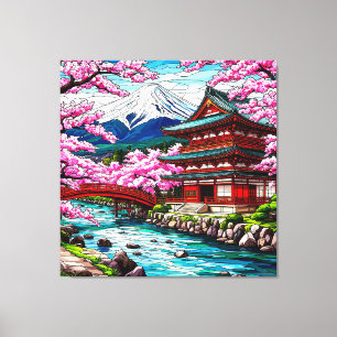 Traditional Japanese Temple and Bridge Canvas Print