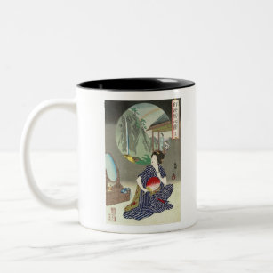 Traditional Japanese Woodprint Geisha Two-Tone Coffee Mug