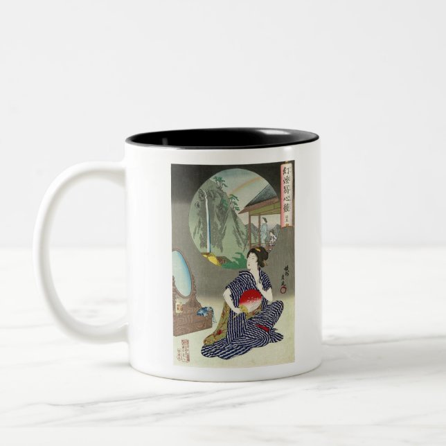 Traditional Japanese Woodprint Geisha Two-Tone Coffee Mug (Left)