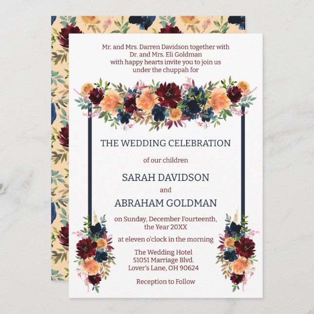 Traditional Jewish Wedding Invitations - Gold (Front/Back)