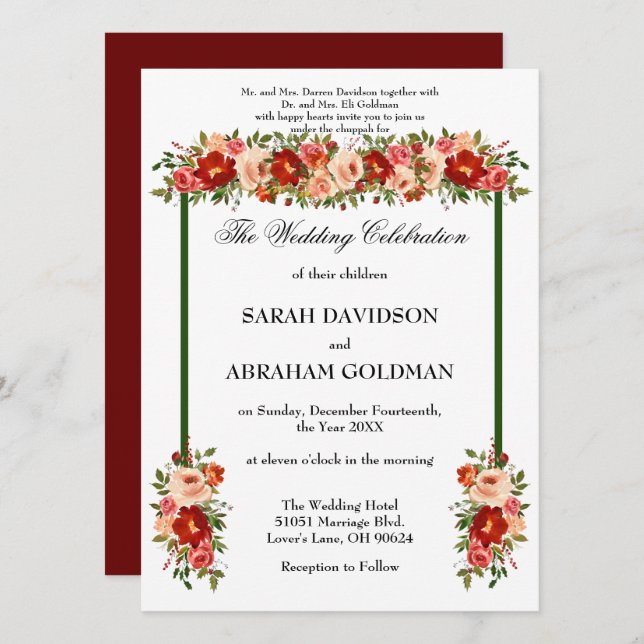 Traditional Jewish Wedding Invitations - Roses  (Front/Back)
