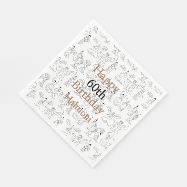 Traditional Korean Fan Dancers and Drummers   Napkin (Corner)