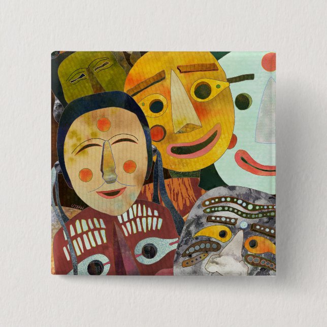 Traditional Korean Masks Button (Front)