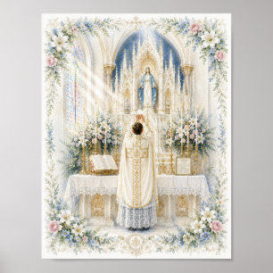 Traditional Latin Mass First Mass Watercolor Poster