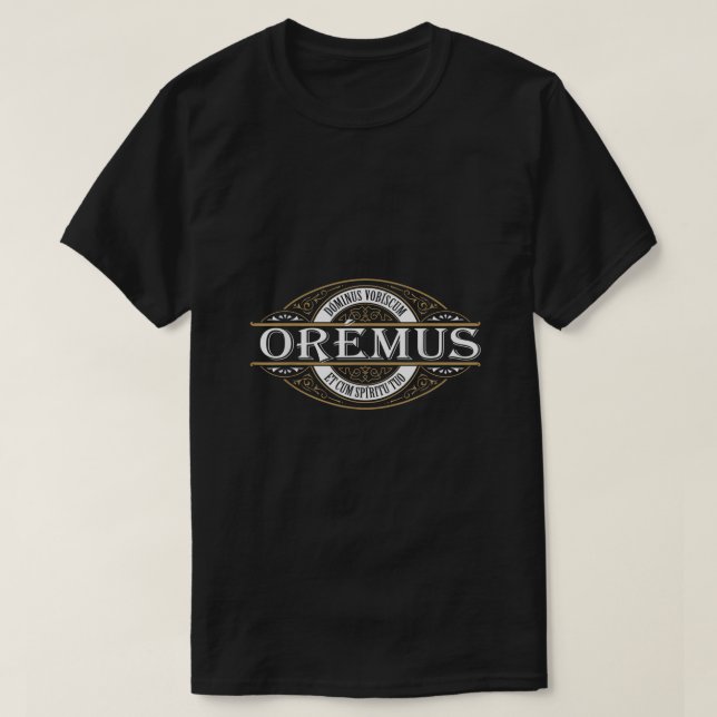 Traditional Latin Mass Oremus Dominus Vobiscum Cat T-Shirt (Design Front)