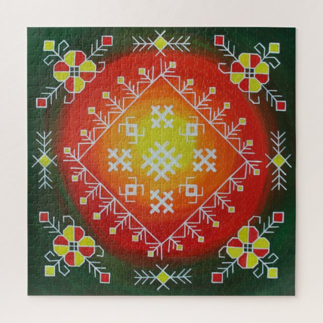Traditional Latvian folk art with symbols painting Jigsaw Puzzle (Vertical)