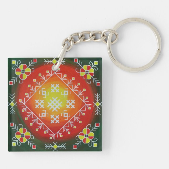 Traditional Latvian folk art with symbols painting Key Ring (Back)