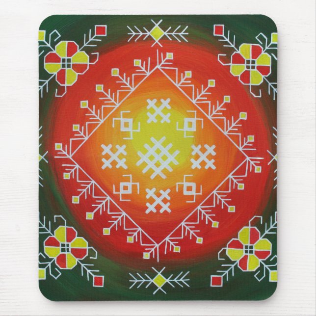 Traditional Latvian folk art with symbols painting Mouse Mat (Front)