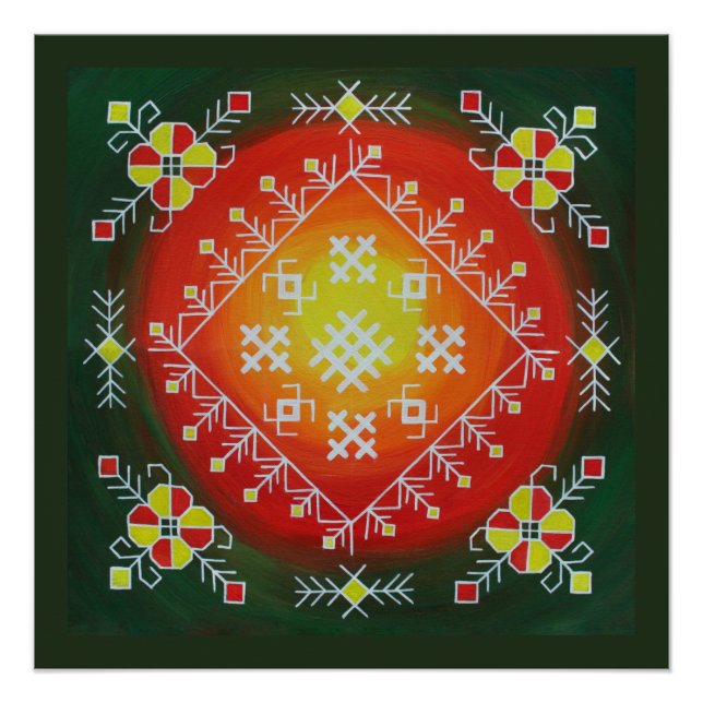 Traditional Latvian folk art with symbols painting Poster (Front)