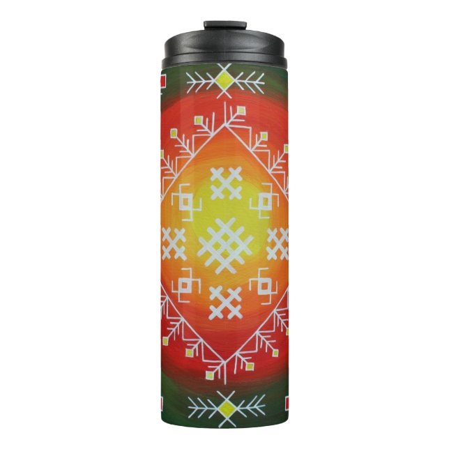 Traditional Latvian folk art with symbols painting Thermal Tumbler (Front)