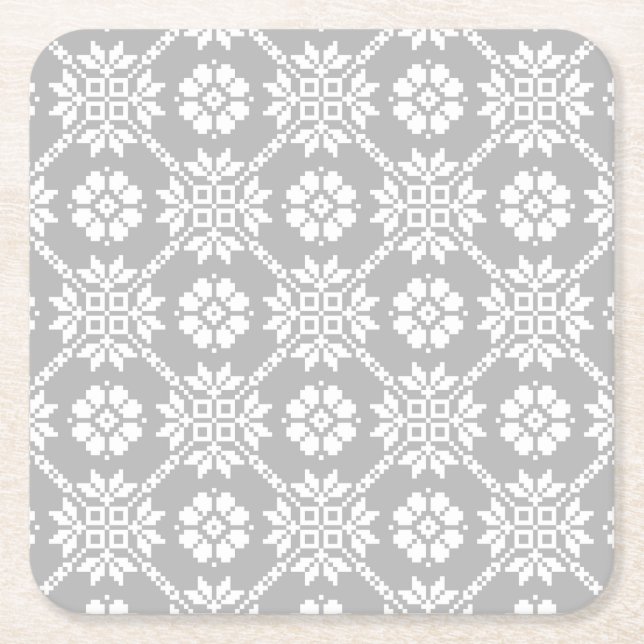 Traditional Latvian grey Sun Auseklis Saulite  Square Paper Coaster (Front)