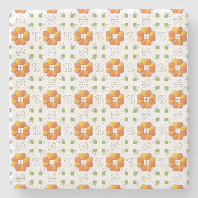 Traditional Latvian SUN sign geometric design IX Stone Coaster (Front)