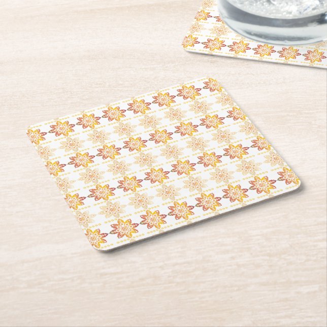 Traditional Latvian SUN sign geometric design VIII Square Paper Coaster (Angled)