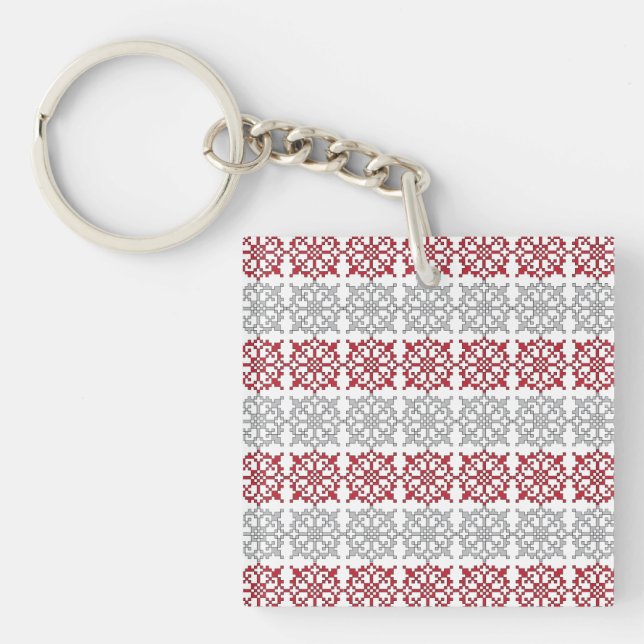 Traditional Latvian SUN sign geometric pattern I Key Ring (Front)