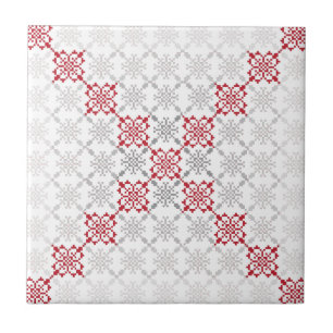 Traditional Latvian SUN sign geometric pattern II Tile