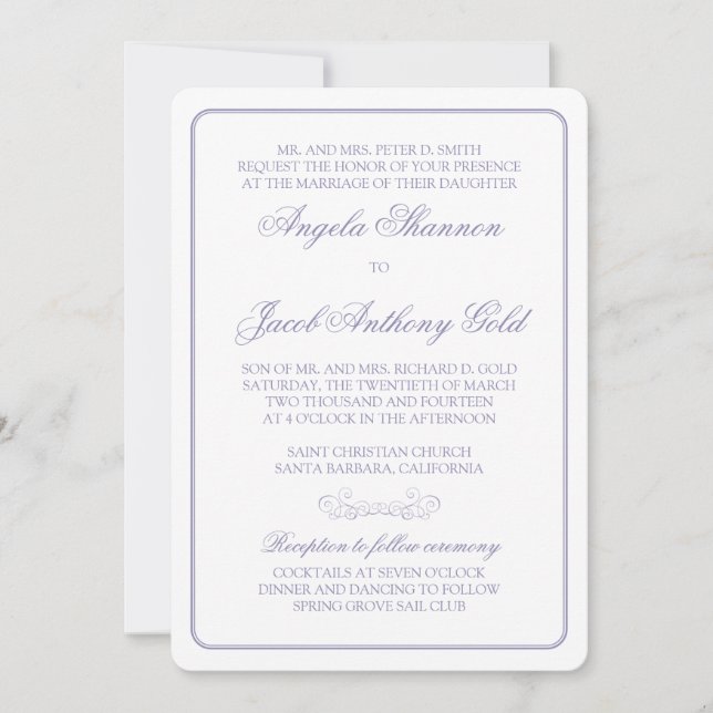 Traditional Lavender and White Wedding Invitation (Front)