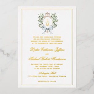 Traditional Leaf Crest Monogram Foil Invitation