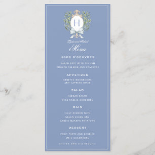 Traditional Leaf Crest w/ Bow Monogram Blue Menu