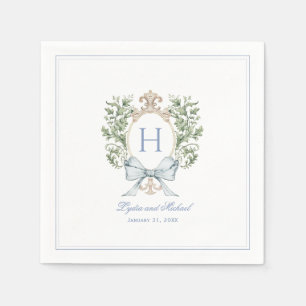 Traditional Leaf Crest w/ Bow Monogram Wedding Napkin