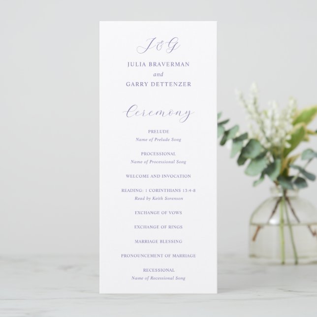Traditional Lilac Elegant Wedding Programme (Standing Front)