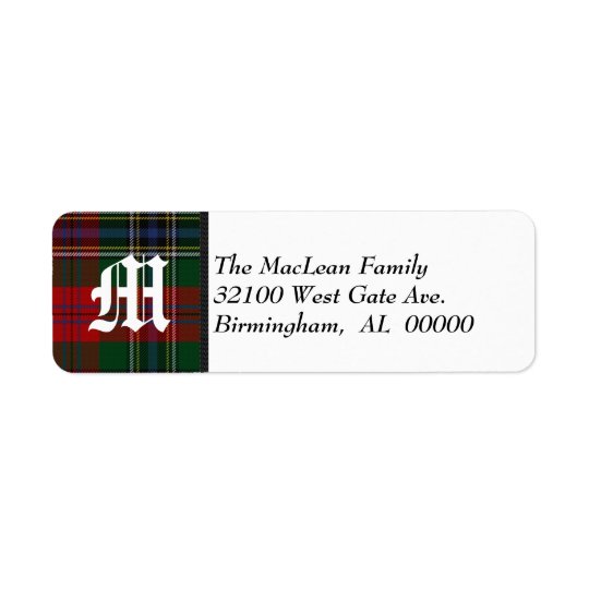 Traditional MacLean Tartan Plaid Monogram Return Address Label