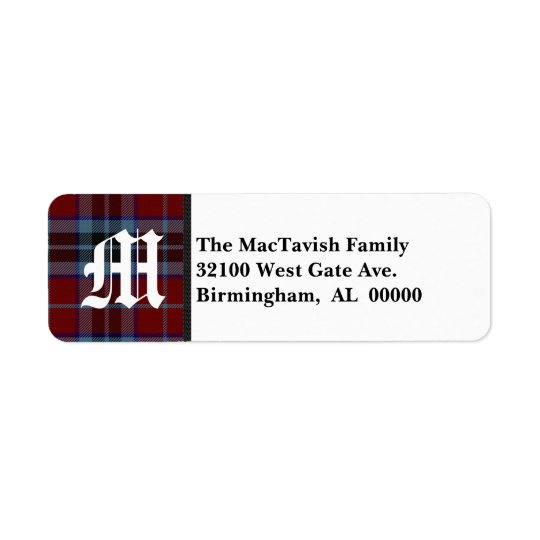 Traditional MacTavish Tartan Plaid Monogram Return Address Label