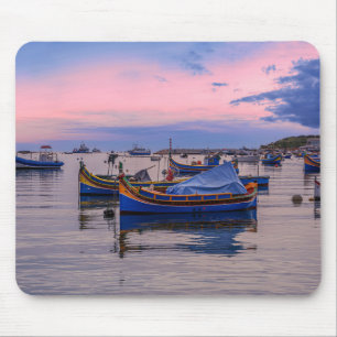 Traditional Maltese boats in Marsaxlokk Mouse Mat