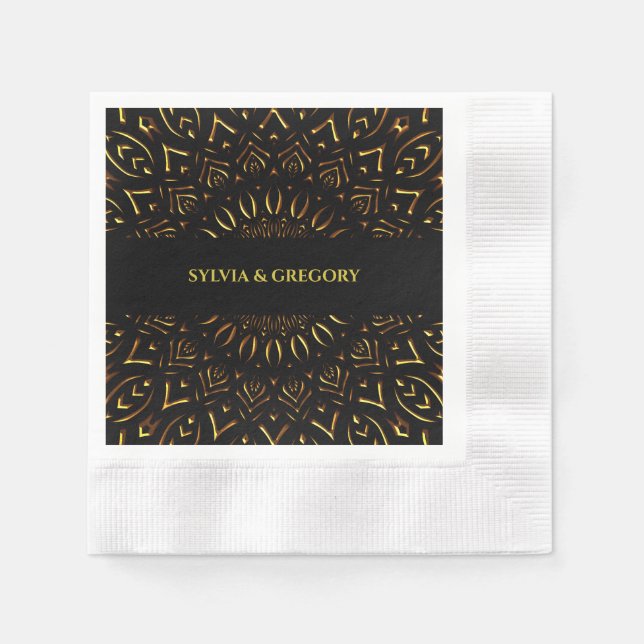 Traditional mandala art deco elegant luxury gold napkin (Front)
