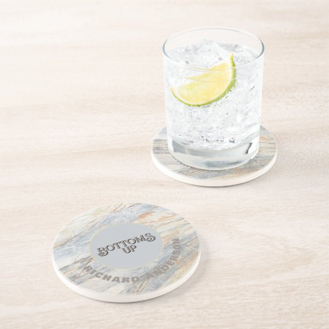 Traditional Marble Look "BOTTOM'S UP"  Coaster (Side)