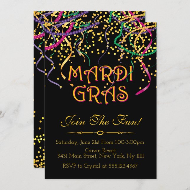 Traditional Mardi Gras Invitations (Front/Back)