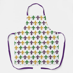 Traditional Mari Gras colored Fleur de Lis pattern Apron