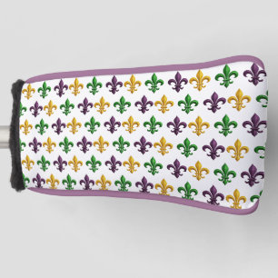 Traditional Mari Gras colored Fleur de Lis pattern Golf Head Cover