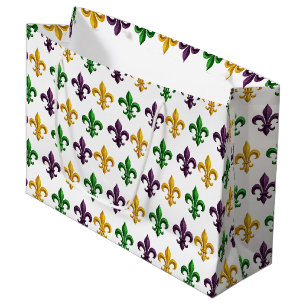 Traditional Mari Gras colored Fleur de Lis pattern Large Gift Bag