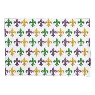 Traditional Mari Gras colored Fleur de Lis pattern Pillowcase