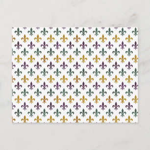 Traditional Mari Gras colored Fleur de Lis pattern Postcard