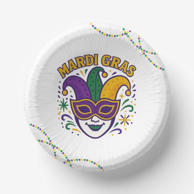 Traditional Mari Gras colored mask Paper Plate (Front)