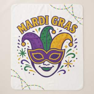 Traditional Mari Gras colored mask Sherpa Blanket