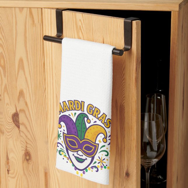Traditional Mari Gras colored mask Tea Towel (Thirds Fold)