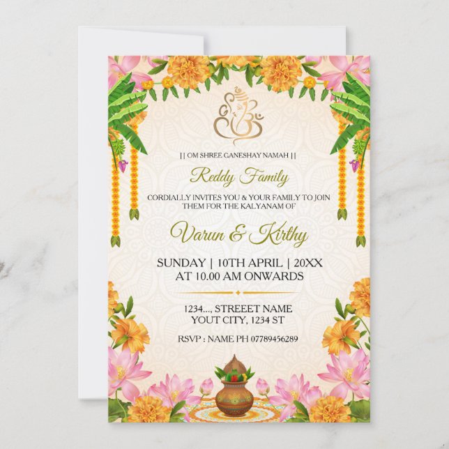 Traditional Marigold Kalyanam Invitation Card (Front)