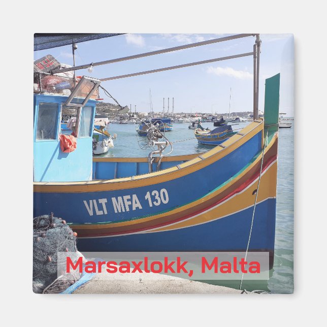 Traditional Marsaxlokk Boats, Malta Souvenir Magnet (Front)